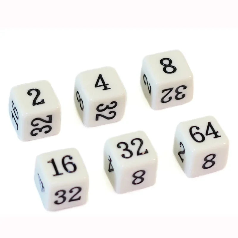 10 Pcs/set 6 Sided Multiple Dice 2 4 8 16 32 64 Funny Puzzle Game  Education Dice 15.8mm