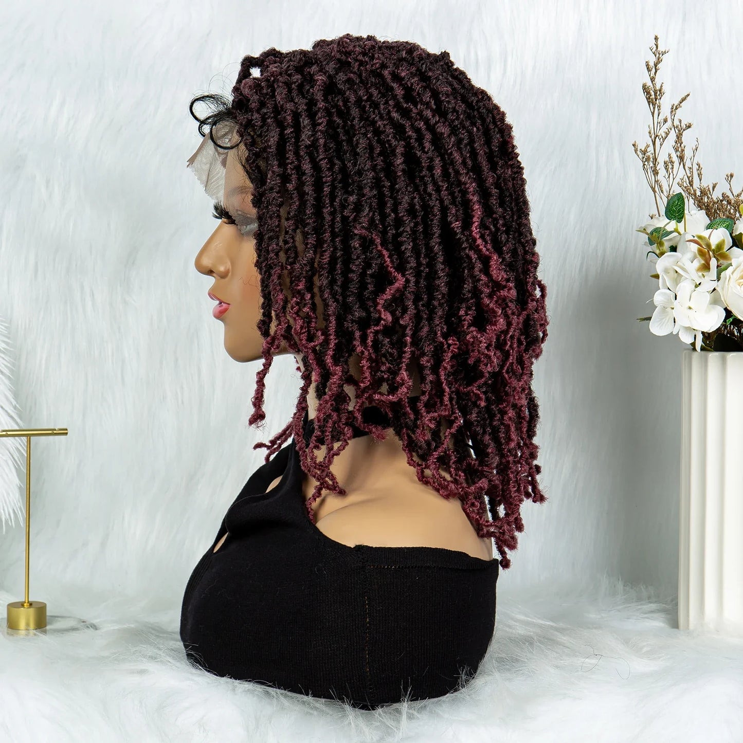 14" Knotless Butterfly Locs Lace Front Wig | Synthetic Dreadlock Braids | Black Women
