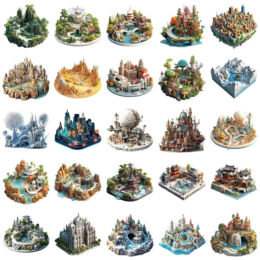 10/30/50pcs 3D World Aesthetic Building Graffiti Stickers Art Cartoon Decal Skateboard Laptop Car Phone Waterproof Sticker Toys