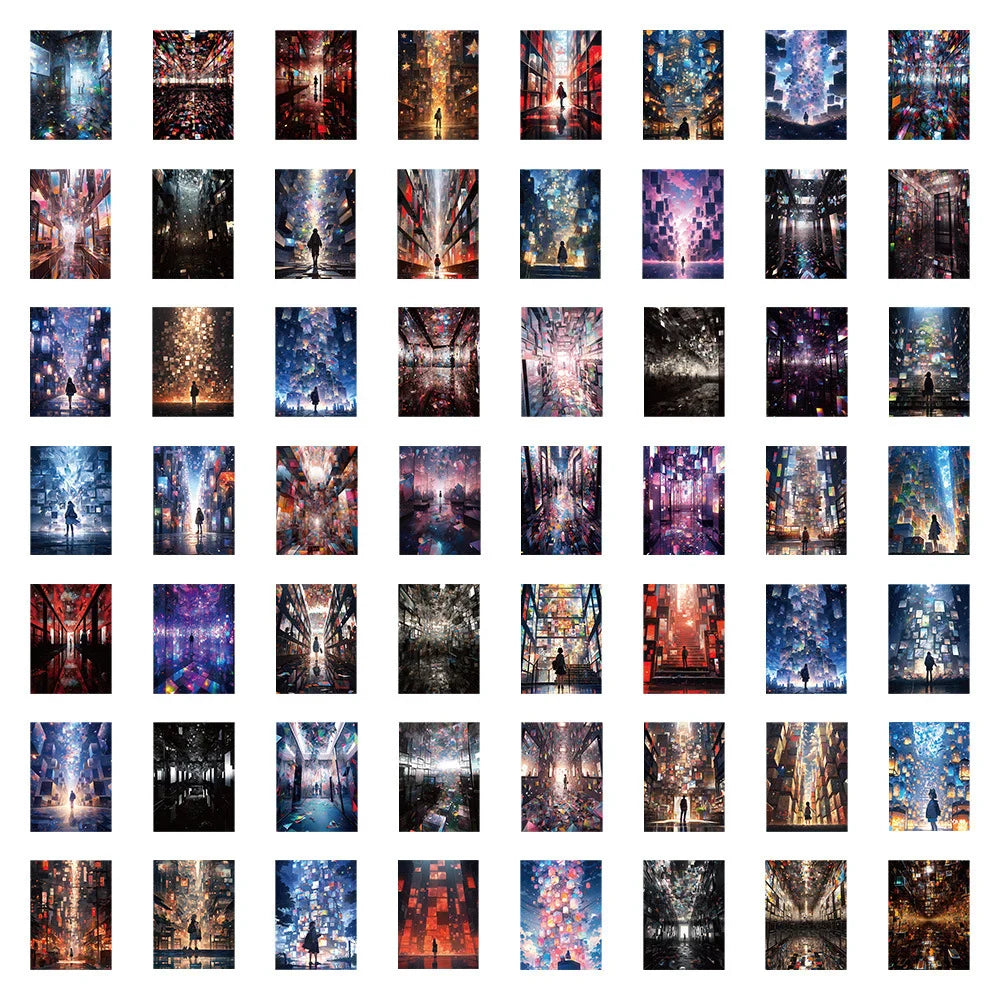 10/30/60pcs Cute Art Street Night View Cartoon Anime Stickers Decoration Laptop Scrapbook Phone Suitcase Diary Aesthetic Sticker