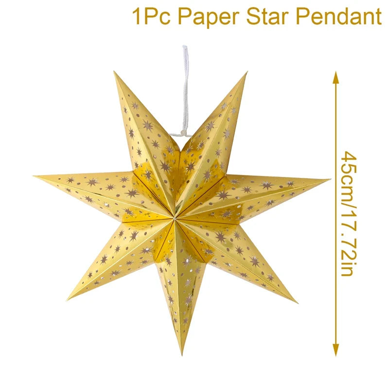 30-75cm Hollow Star Hanging Pendant Eid Mubarak Christmas Ramadan Decoration 2024 Islamic Muslim Party Decor Ramadan Kareem Gift