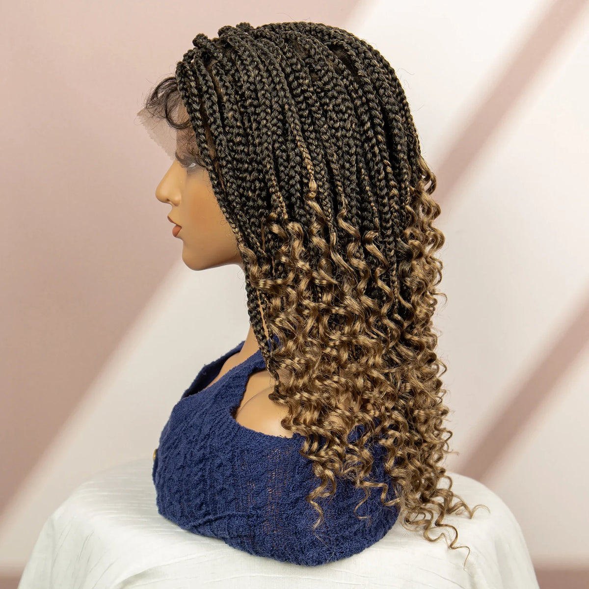 Short Bob Boho Knotless Box Braids Wig | 360 Double Full Lace | Curly Ends