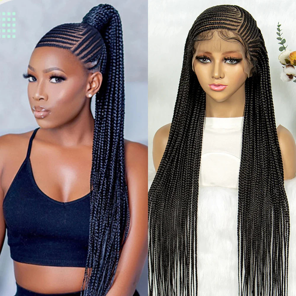 Goddess Bohemian Knotless Braids Wig | Full Lace Front | Cornrow Accents