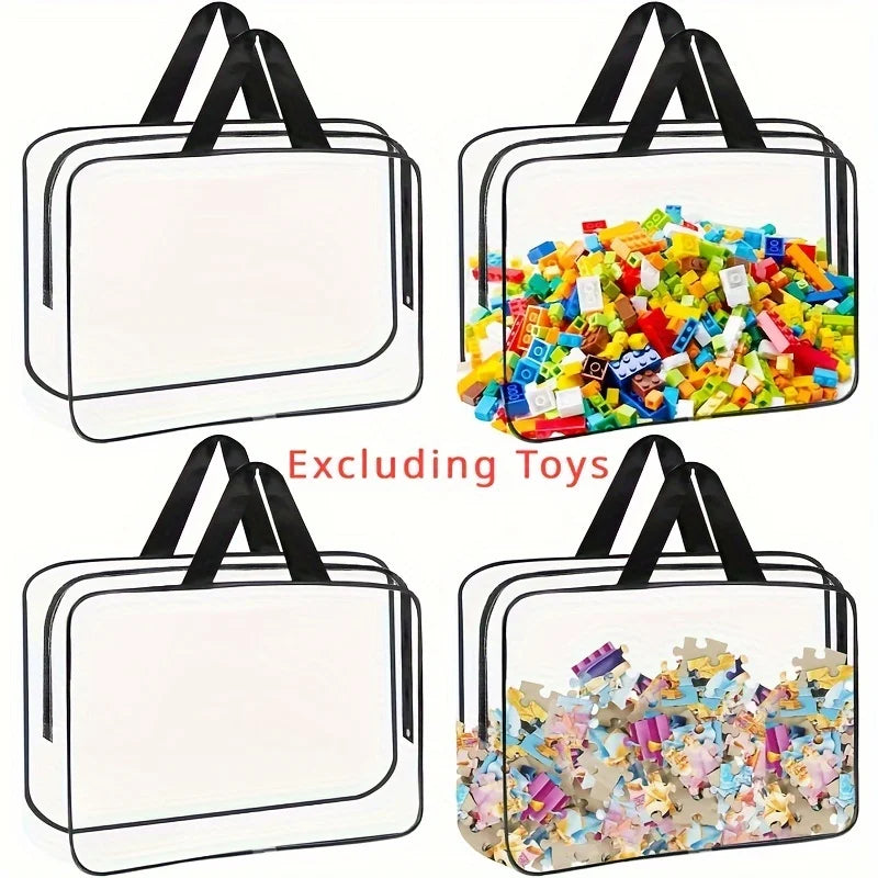 4pcs large toy storage bags multi-purpose zipper transparent PVC waterproof suitcase, suitable for building blocks