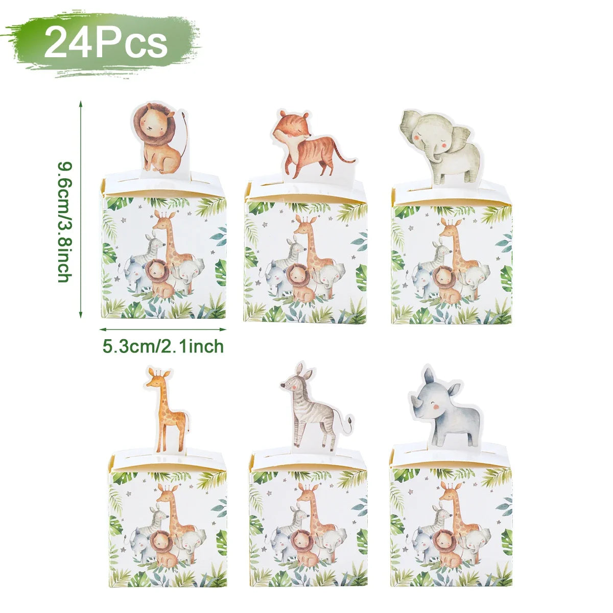 24PCS Jungle Safari Animals Candy Boxes Birthday Party Decoration Kids Gift Packaging Box Wild One Baby Shower Gifts Box Bag