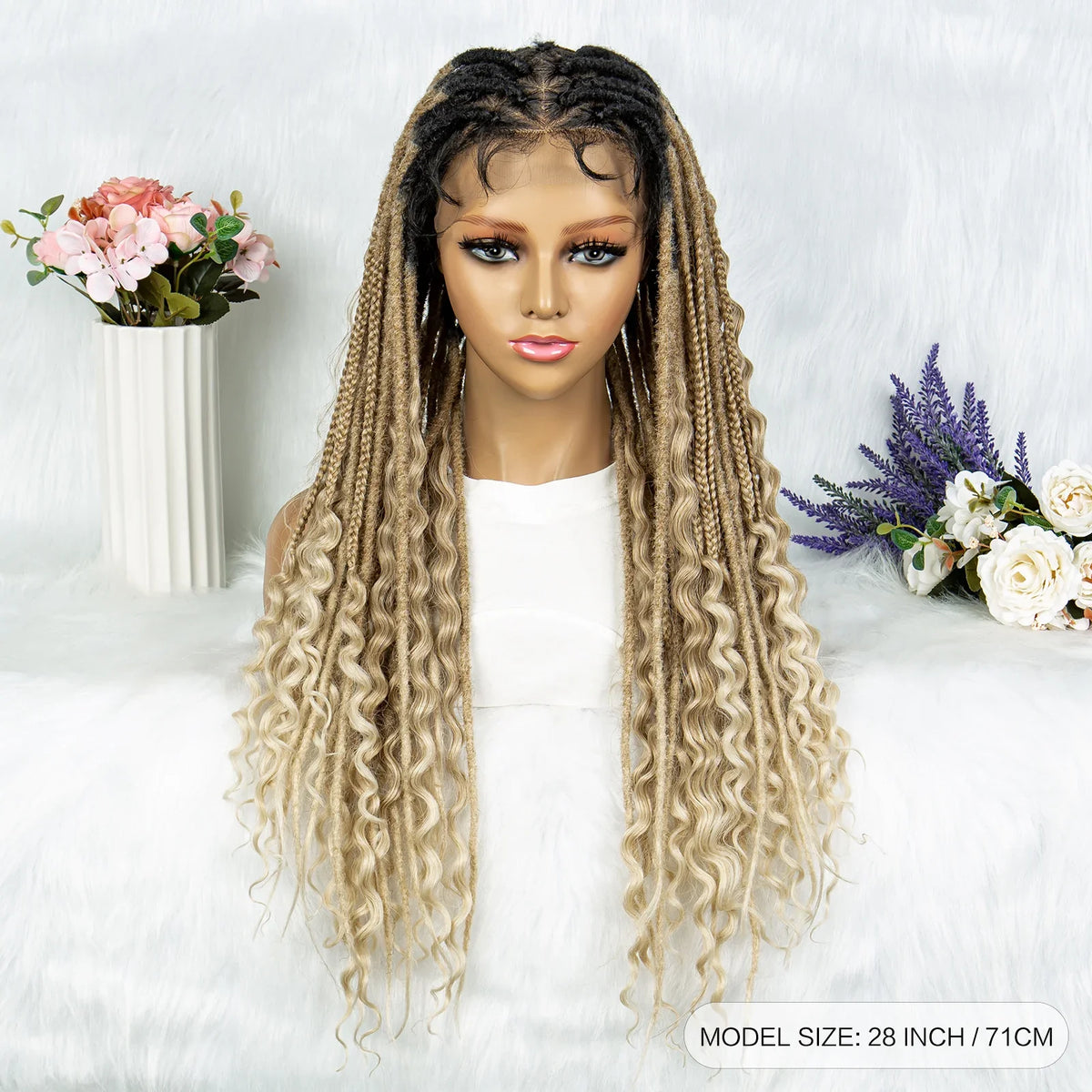 Curly End Dreadlocks Box Braids Wig | Full Lace Pre-Plucked