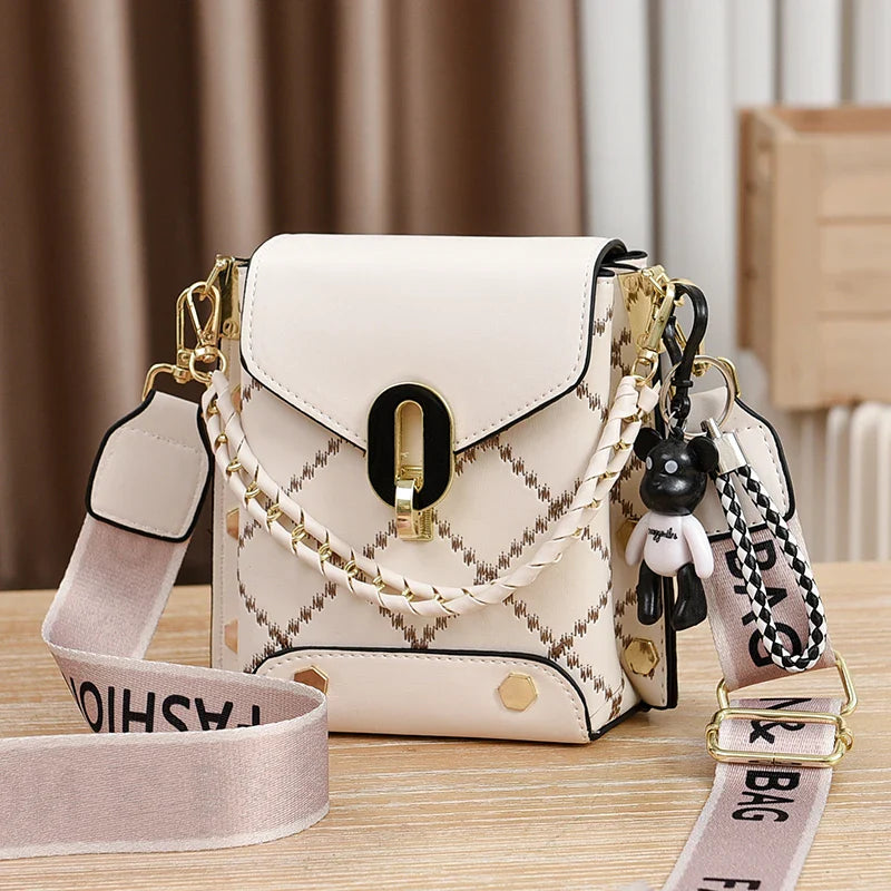 Mini Studded Decor Crossbody Bag | Argyle Embroidery Mobile Phone Purse & Trendy Chain Handbag for Women