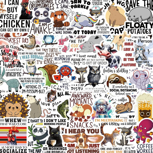 50/100PCS Funny Animal Quotes Waterproof Graffiti Stickers DIY For Decoration Guitar Notebook Luggage Stationery