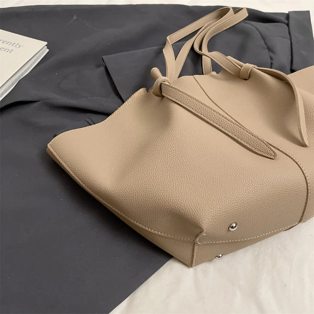 Luxury Designer 2-in-1 Shopper Tote Set | Branded Soft PU Leather Shoulder Handbag for Women (Big Capacity)