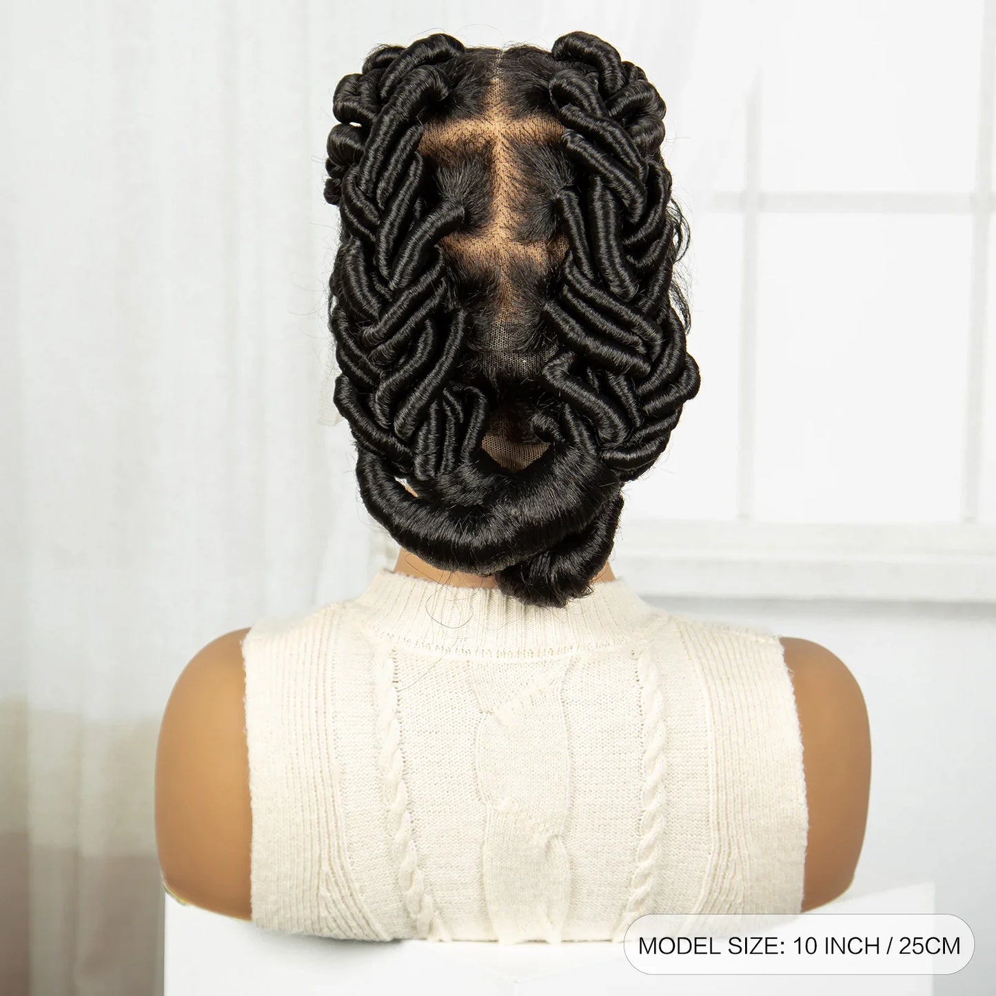 Short Handmade Bantu Knotless Braids Wig | Transparent Full Lace | Baby Hair
