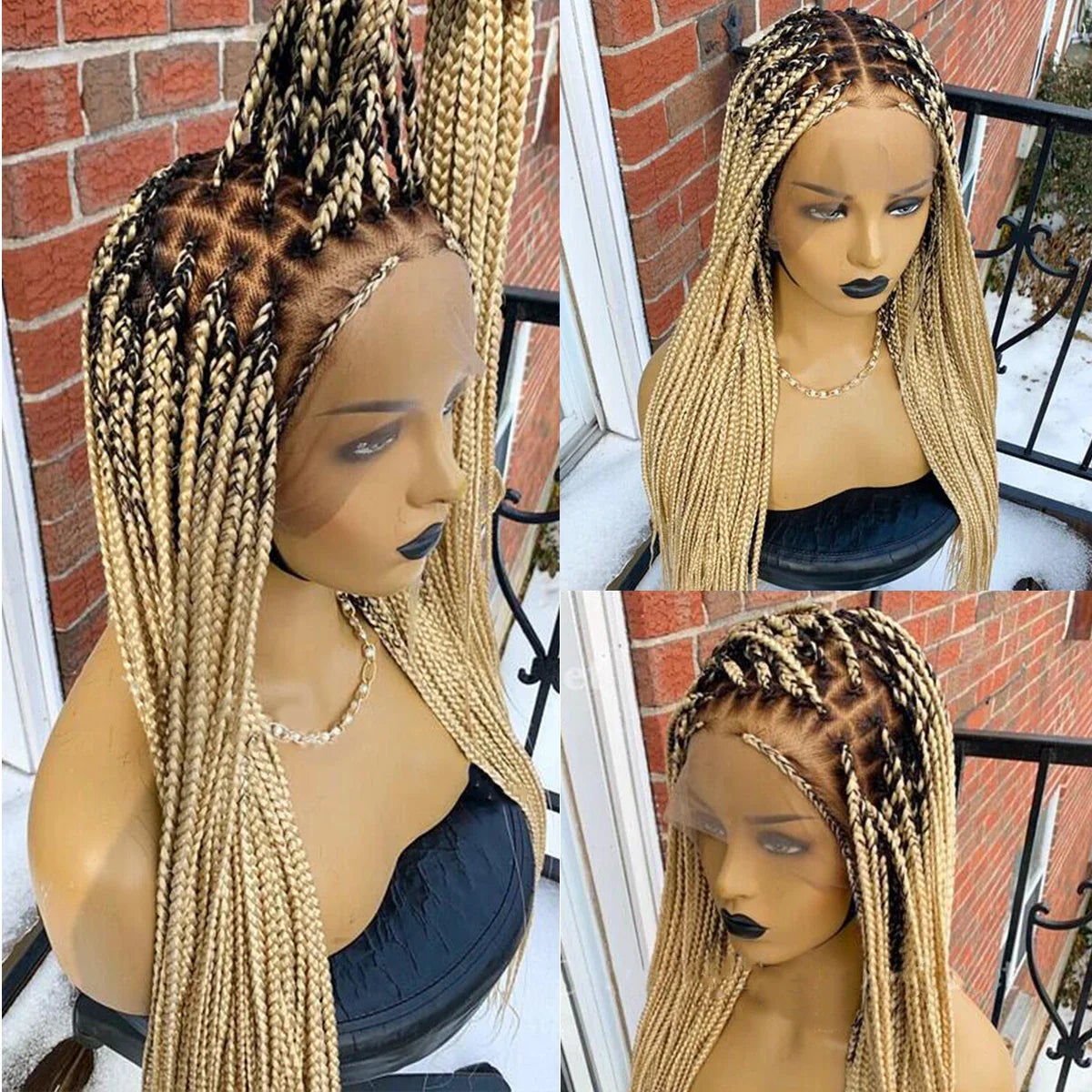 Ombre Blonde Knotless Box Braided Wig | Full Lace Braids Wig | Senegalese Twist, Passion Twist, Faux Locs Styles Available | Kanekalon Hair