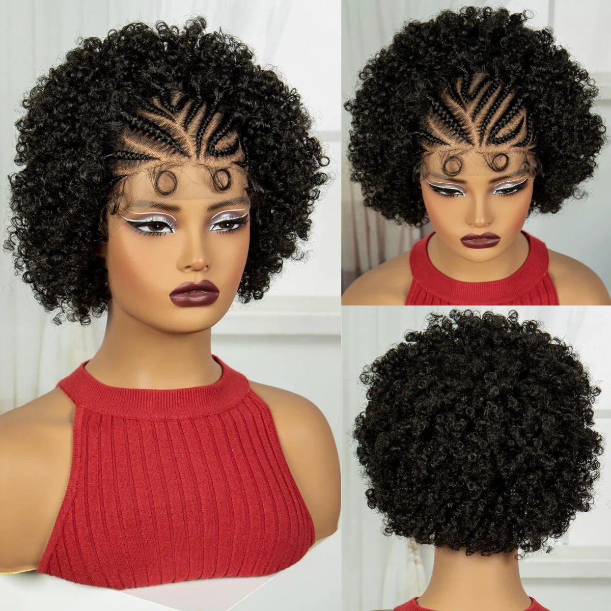 Natural Afro Kinky Curly Braids Bob Wig | Transparent Lace Front | Baby Hair