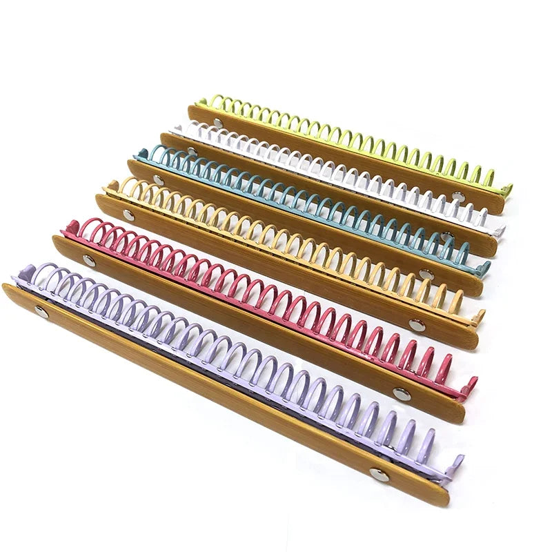 B5 Colorful Metal Ring Binder Clips with Bamboo Back Panel 26 Detachable Buckle Loose-leaf Binding Strip for Notebook