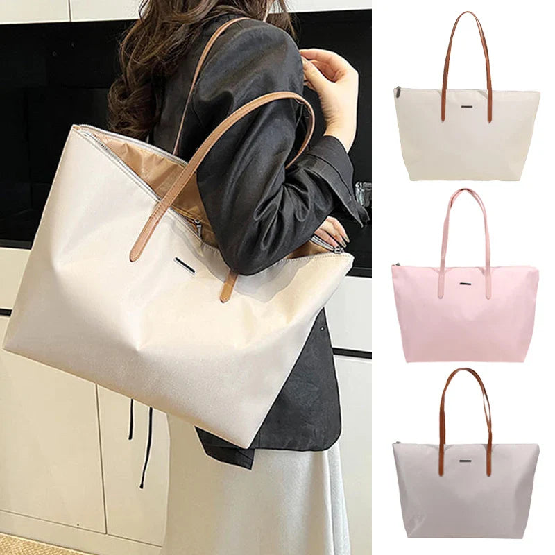 Women's Tote Bag | Simple Fashion Commuting & Shopping Shoulder Bag (New Nylon Waterproof Large Capacity Cloth Bag)