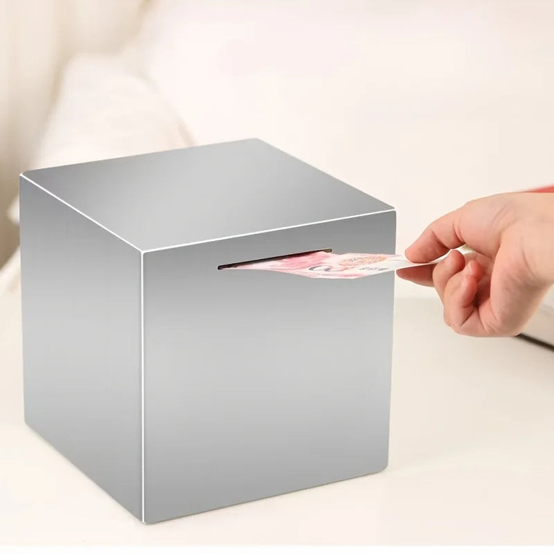 Stainless Steel Piggy Bank, a Student Internet Celebrity Savings Box That Only Allows Deposits, a Durable Metal Money Box.