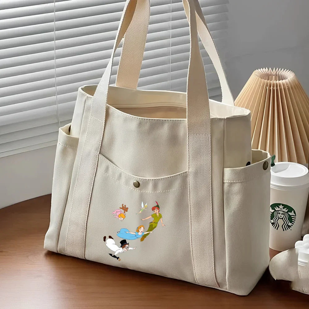 Tinker Bell Large Capacity Canvas Tote Bag | Work Commuting & College Style Student Shoulder Bag (Book Bag, Shopping Bag, Zipper Closure)