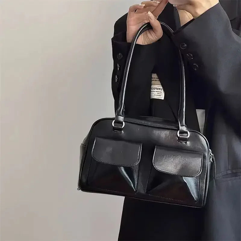Vintage Women's Business Shoulder Bags | Simple Ladies Commute Tote Bag & PU Leather Female Underarm Bag (Burgundy Large Handbags Purse)