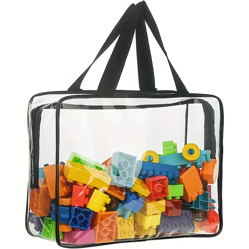 4pcs large toy storage bags multi-purpose zipper transparent PVC waterproof suitcase, suitable for building blocks