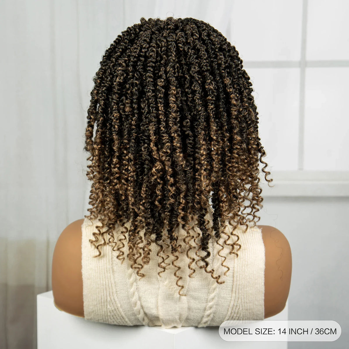 Knotless Box Braided Bob Wig with Curly Ends | Short Twist Braids | Synthetic Lace Front Wig | Handmade for Black Women