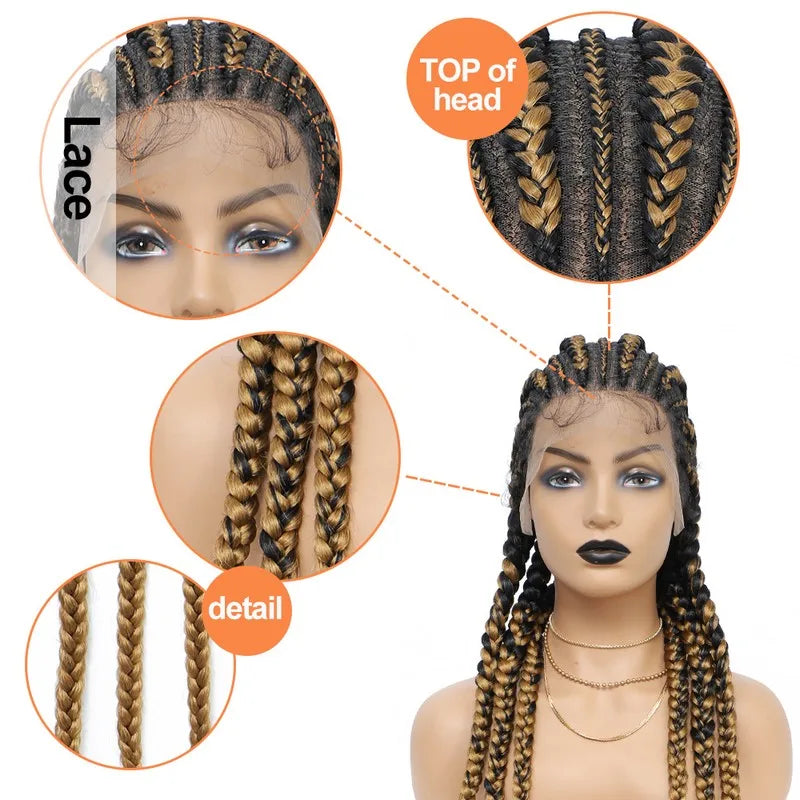 36" Cornrow Braided Wig | Full Lace Frontal | With Baby Hair | For Black Women