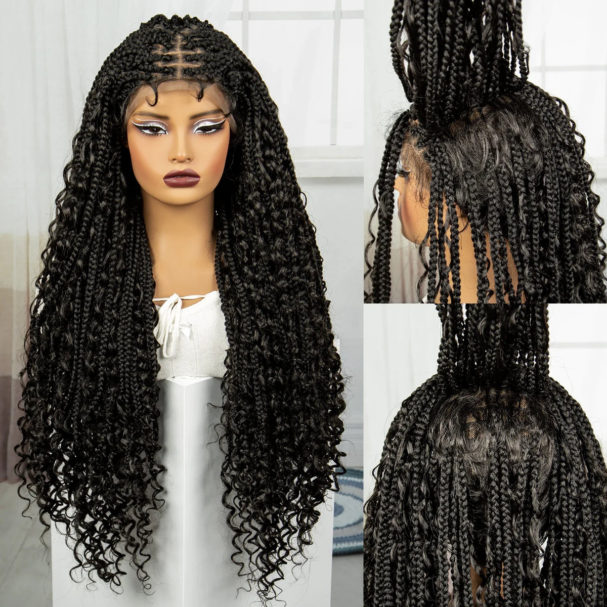 Ombre Boho Knotless Braids Wig | Curly Ends | Lace Front | Baby Hair