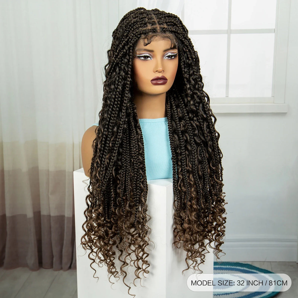 Ombre Knotless Braids Wig | Curly Ends | Full Lace | Baby Hair | Handmade