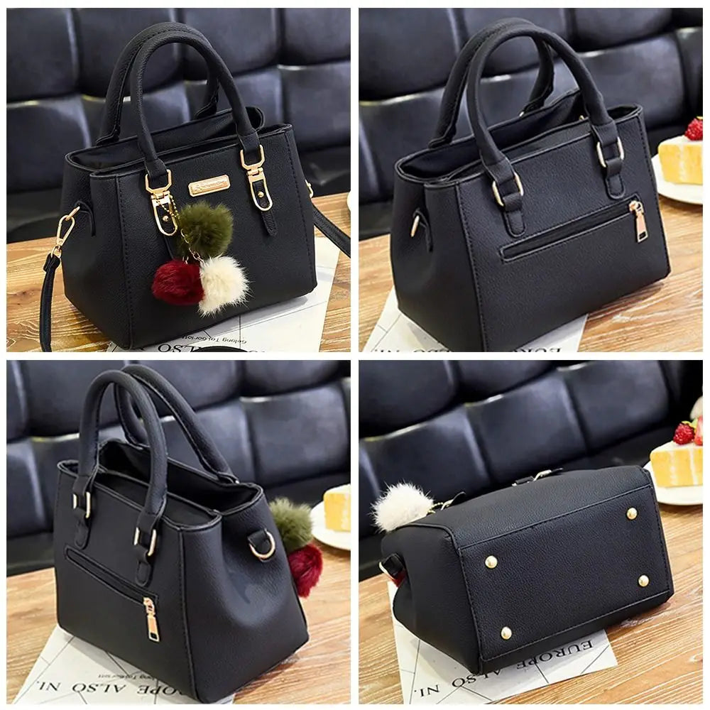 Vintage PU Leather Women's Handbag | Large Capacity Plush Tassel Shoulder Crossbody Messenger Bag (Tote Boston Style, Versatile)