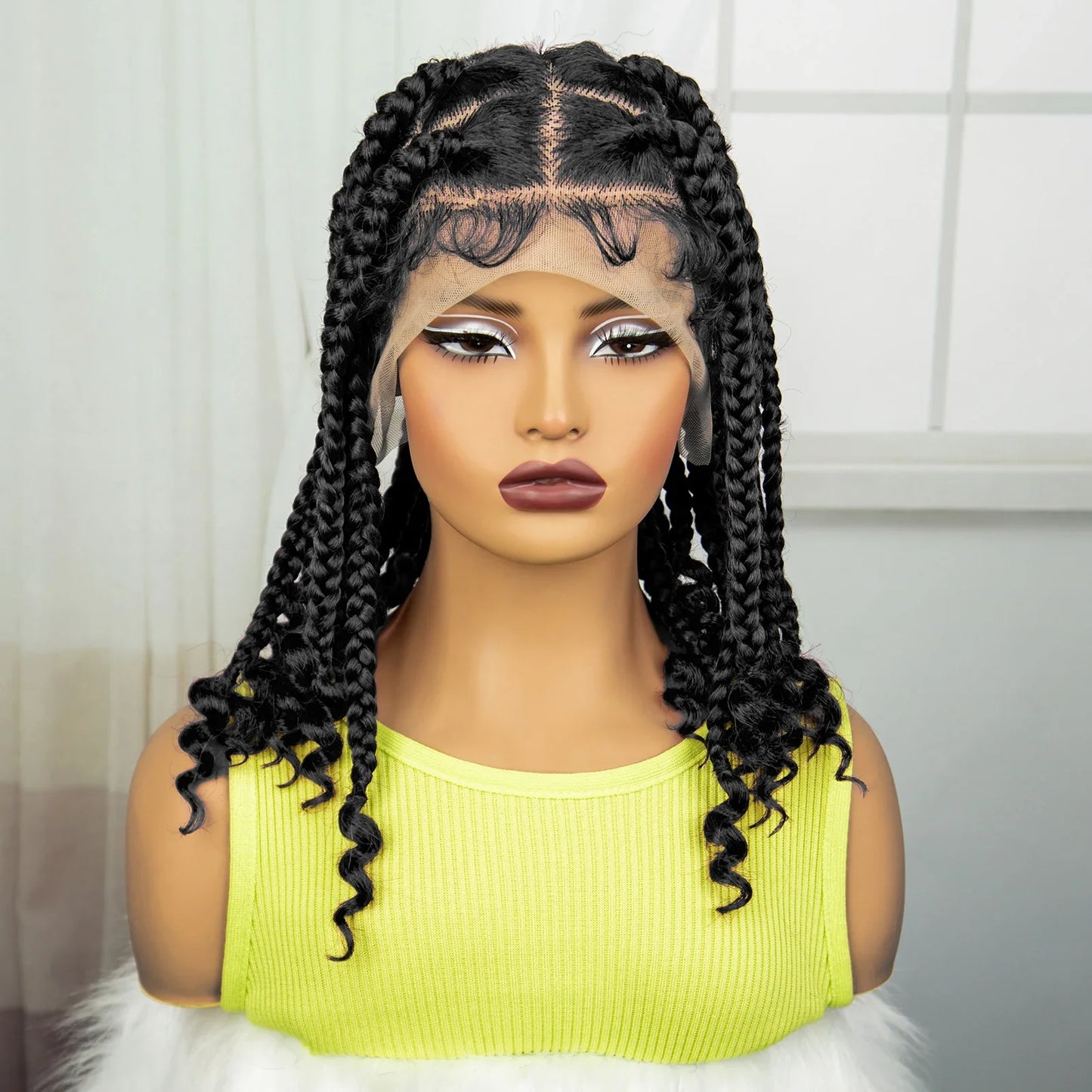 Natural Curly Ends Knotless Braids Wig | Transparent Full Lace | Baby Hair