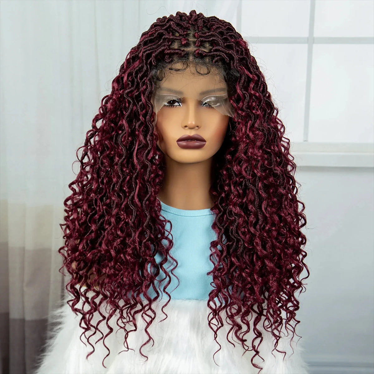 Burgundy Goddess Faux Locs Wig | Curly Ends | Lace Front | Baby Hair