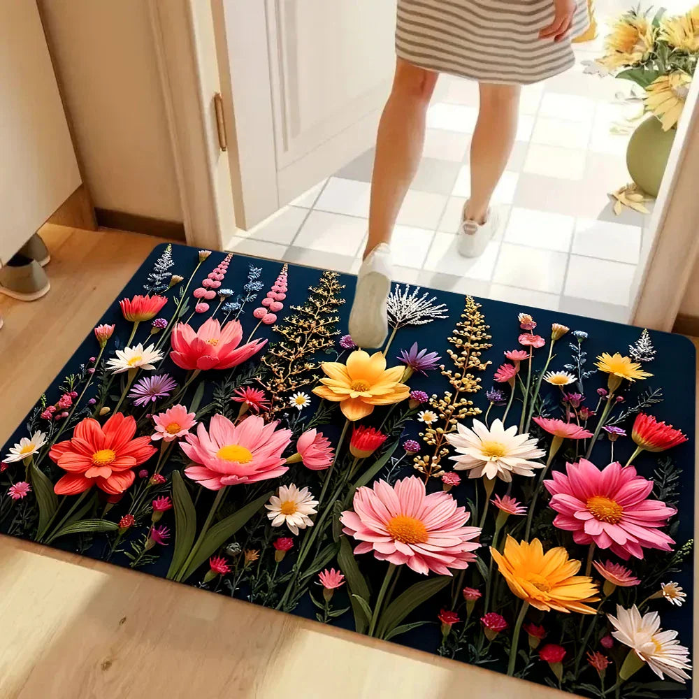 Spring Floral Printed Carpet Pink Floral Door Mat Bedroom Kitchen Living Room Porch Entrance Non Slip Carpet