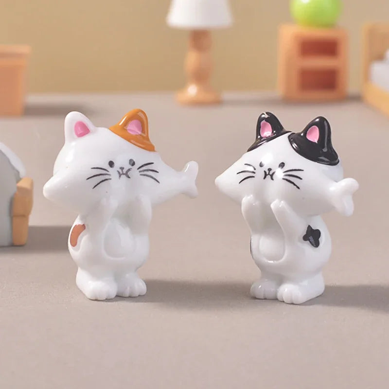 6/12/18Pcs Eating cat Miniature Figurine Ornament Desk Decoration Home Ornament Creative DIY Home Decoration Accessories Gifts