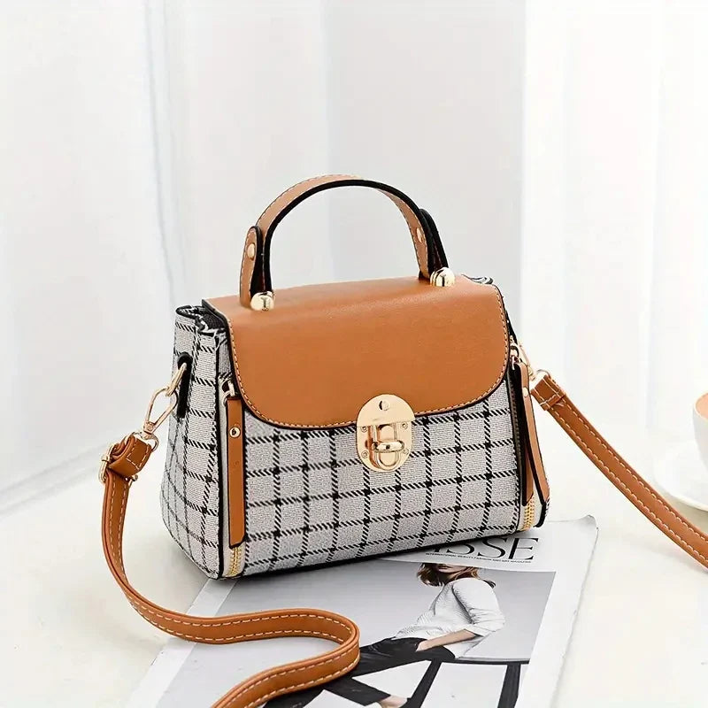 Women's Trendy Flap Shoulder Bag | PU Leather Crossbody Bag (Simple Plaid Designer Messenger Bag, Small Purse & Handbags Pouch)