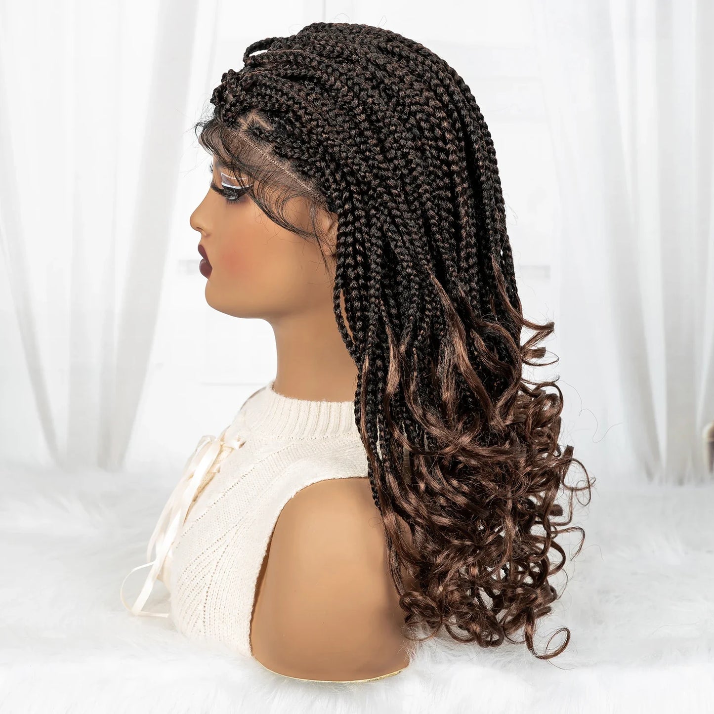 Burgundy Knotless Braids Wig with Curly Ends | 9x6 Lace Front | Blended Box Braids