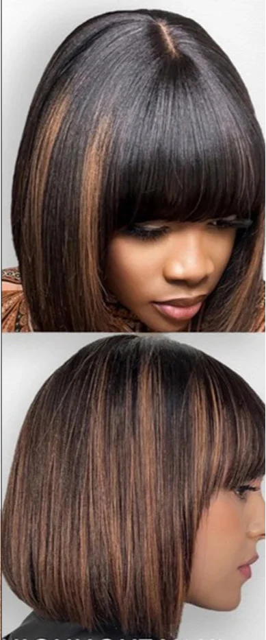 Ombre P4/30 Bob Wig with Bangs | 2.5"x1" Lace Top Straight Human Hair