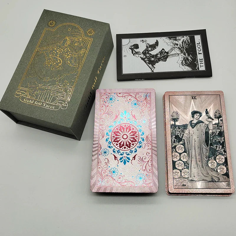 The New Knight Laser Gold Foil Tarot Board Game Set Hot Stamping Luxury PVC Waterproof Wear-resistant Divination Cards
