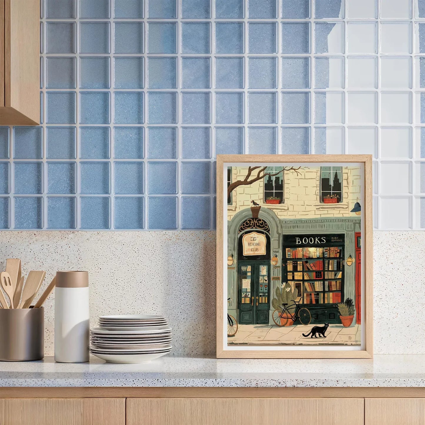 Bookstore Art Print, Cozy Bookshop Illustration, Library Wall Decor, Gift for Book Lover, Reading Nook Poster, Home Office Liter