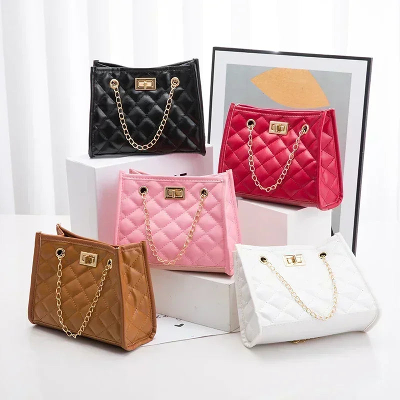 Women's Tote Bag with Chains | Diamond Lattice Underarm Luxury Shoulder Bag for Ladies (Designer Handbag for Parties)