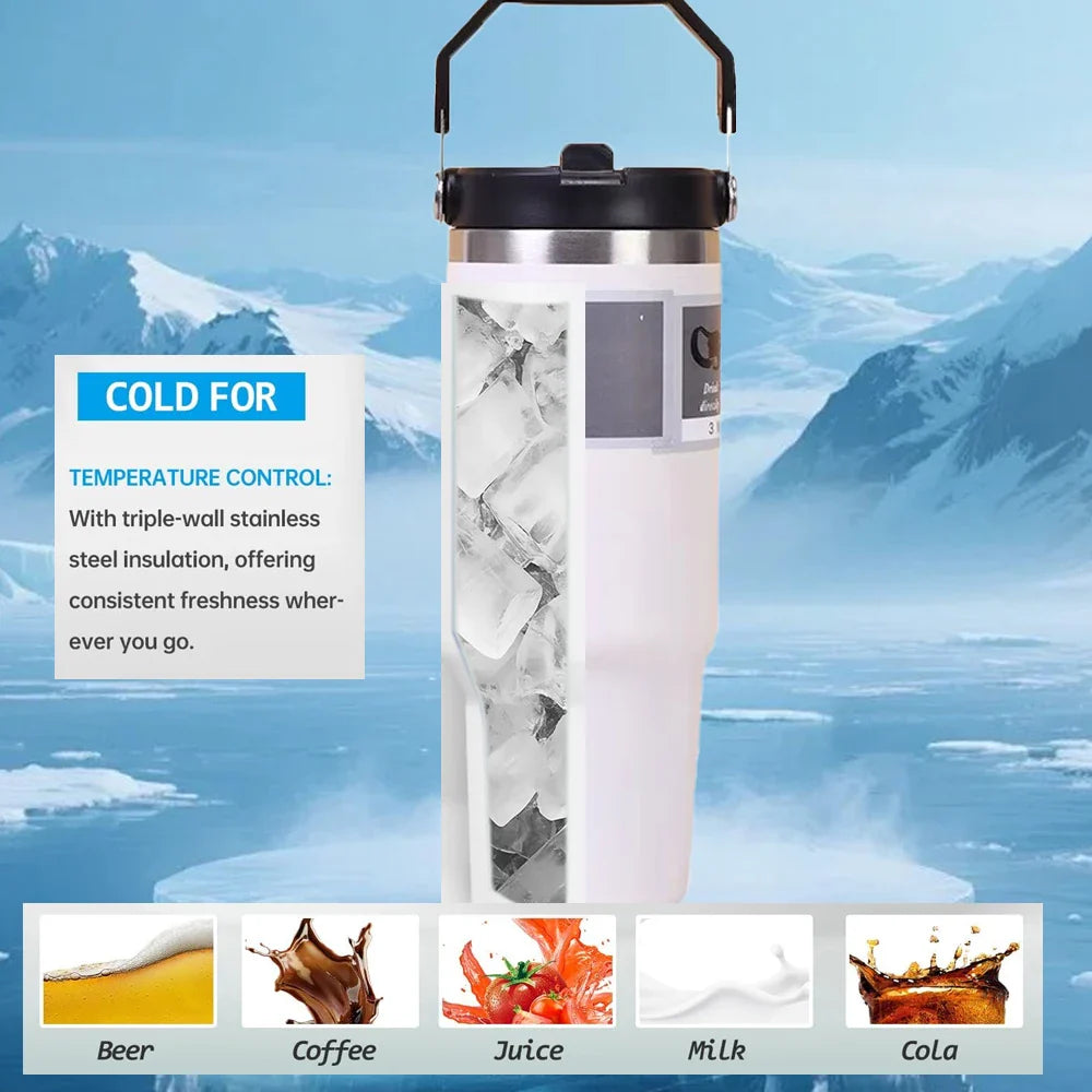 30 Oz Insulated Mug 304 Stainless Steel Drinkware Vacuum Insulation BPA free Tritan Material, Perfect for Iced and Hot Drinks