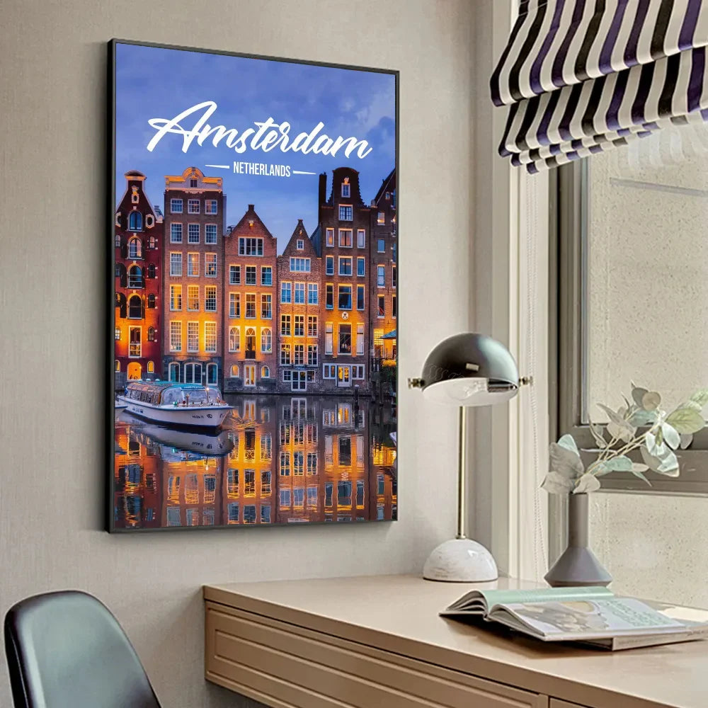 Famous Travel CitiesKuala Lumpur_Dubai_Amsterdam_Lisbon_ Poster HD Posters Home Room Bar Cafe Decor Art Wall Painting Picture