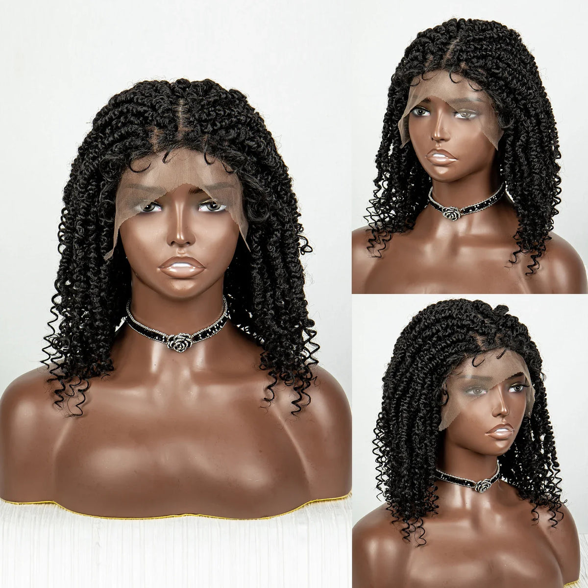 Short Curly Crochet Braided Wig with Baby Hair | Knotless Lace Front Wig for Black Women | Synthetic Braids