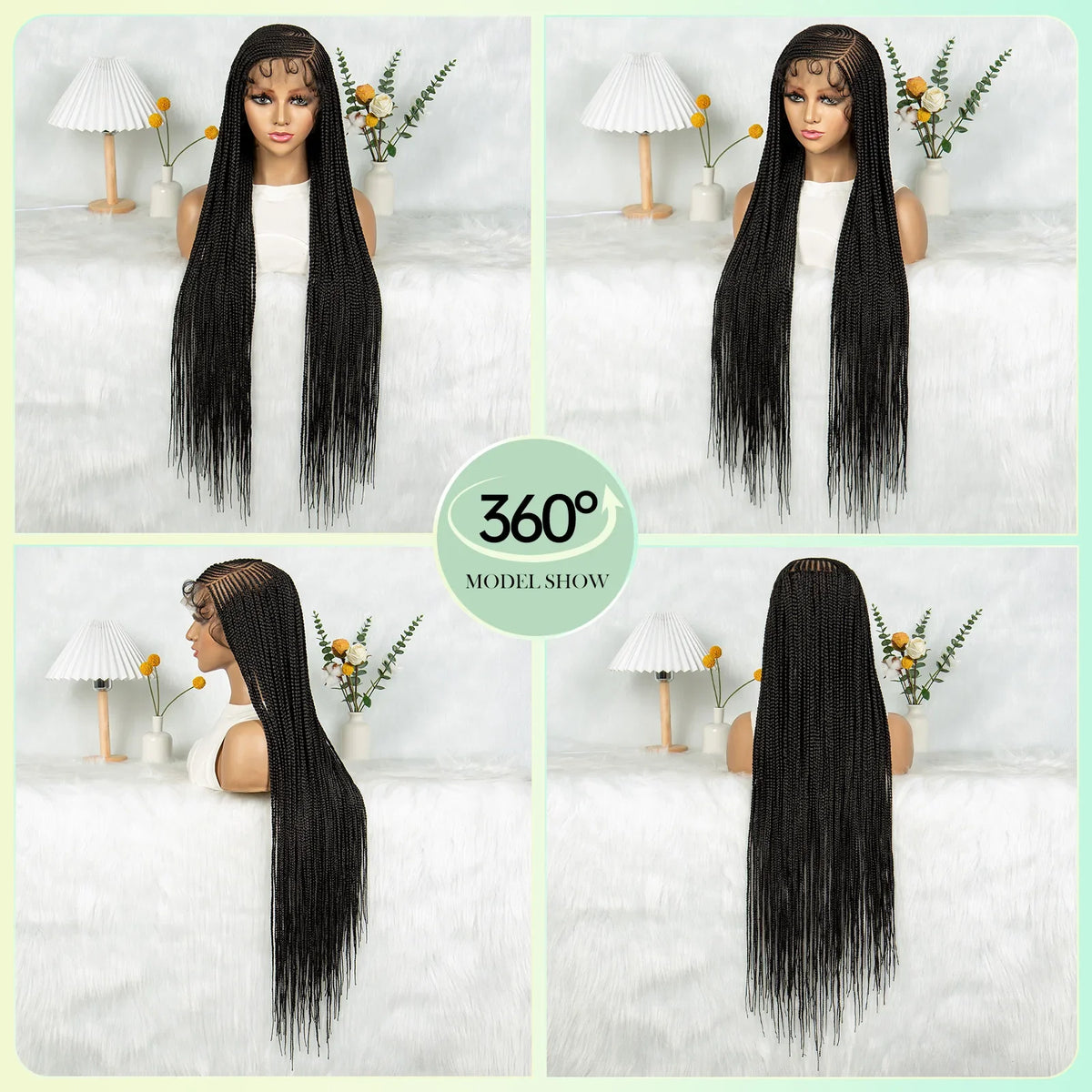 HD Transparent Full Lace Cornrow Knotless Box Braids Goddess Braided Wig