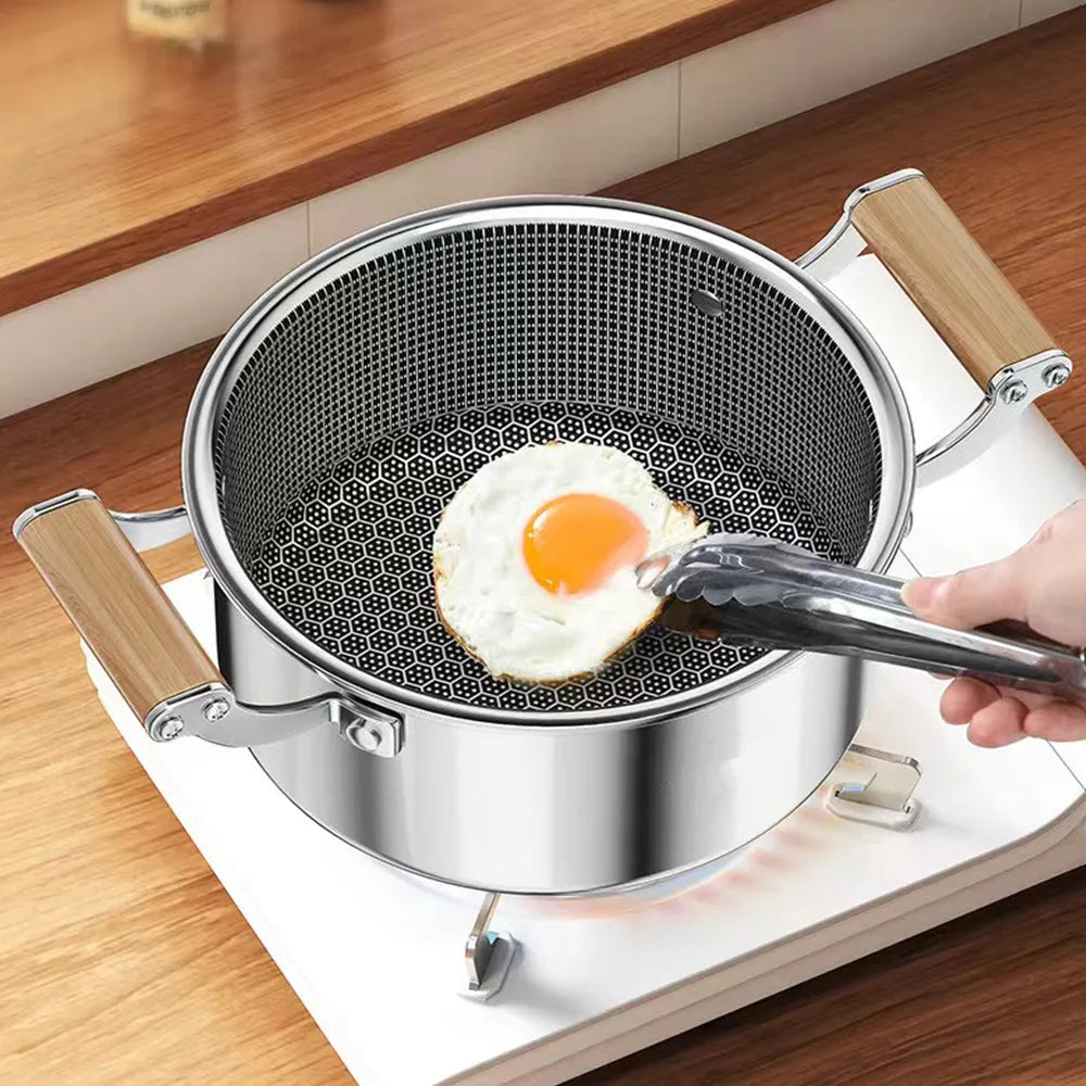 Stainless Steel Soup Pot Wok Honeycomb Non-stick Pot with lid Frying Pan Home Hot Pot Induction Cooker Gas Stove Universal Pan