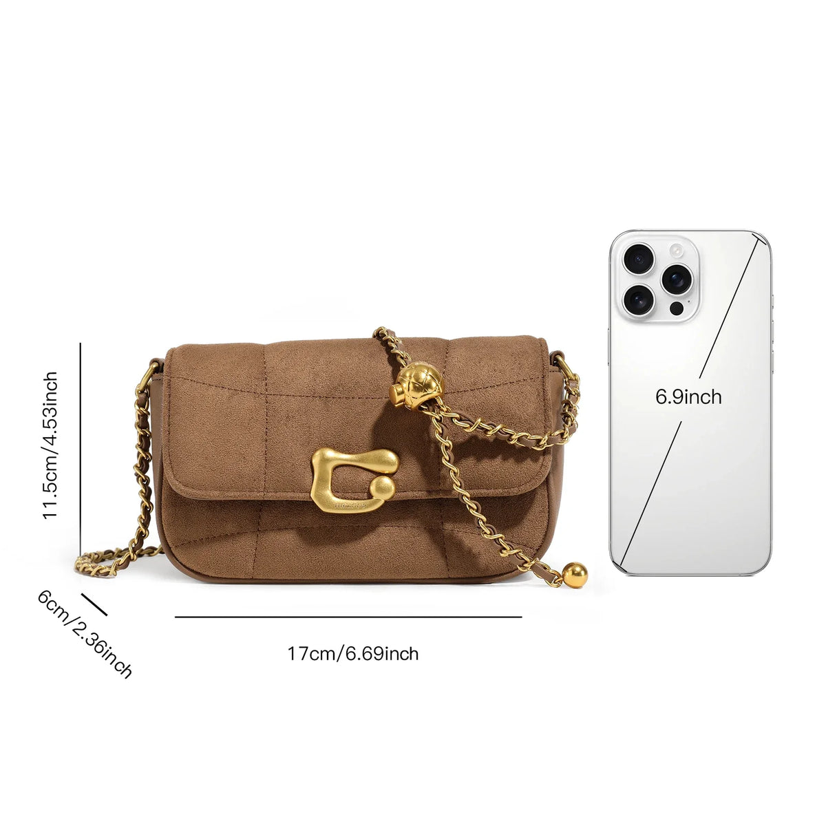 Genuine Leather Crossbody Bag | Luxury Brand Shoulder Bag with Chain Strap & Unique Design Quilted Handbag