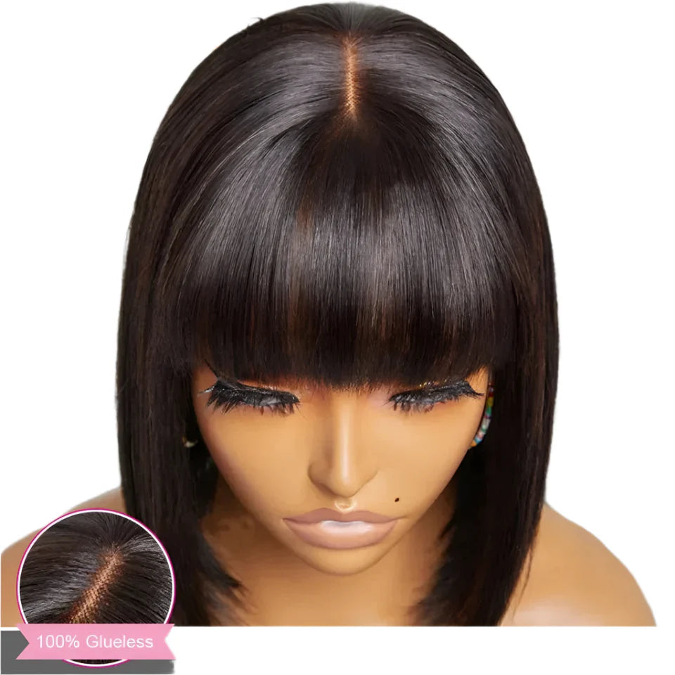 Glueless Brazilian Straight Bob Wig | Realistic Scalp & Bangs