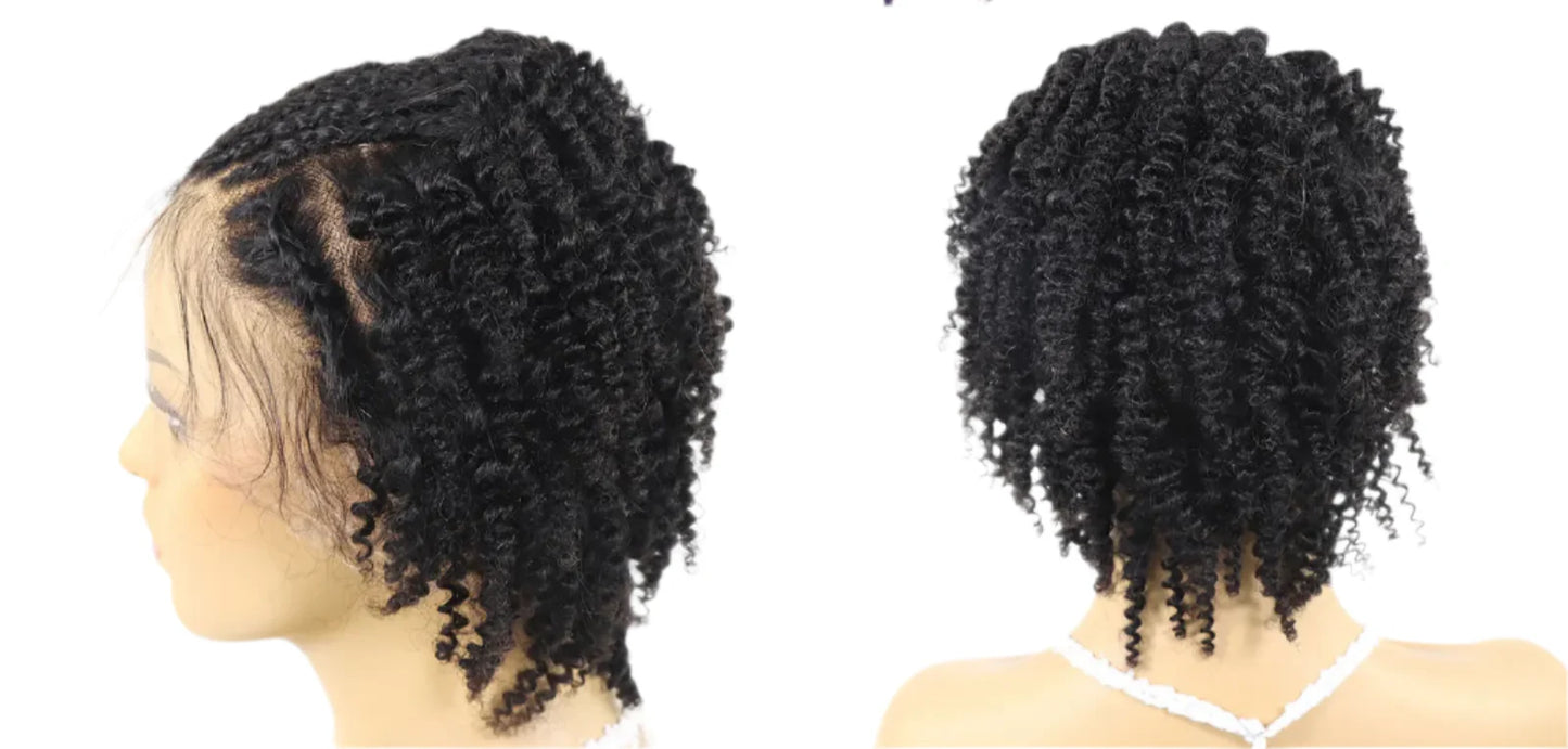 Braided Kinky Curly Short Bob Wig | Full Lace Human Hair with Baby Hair