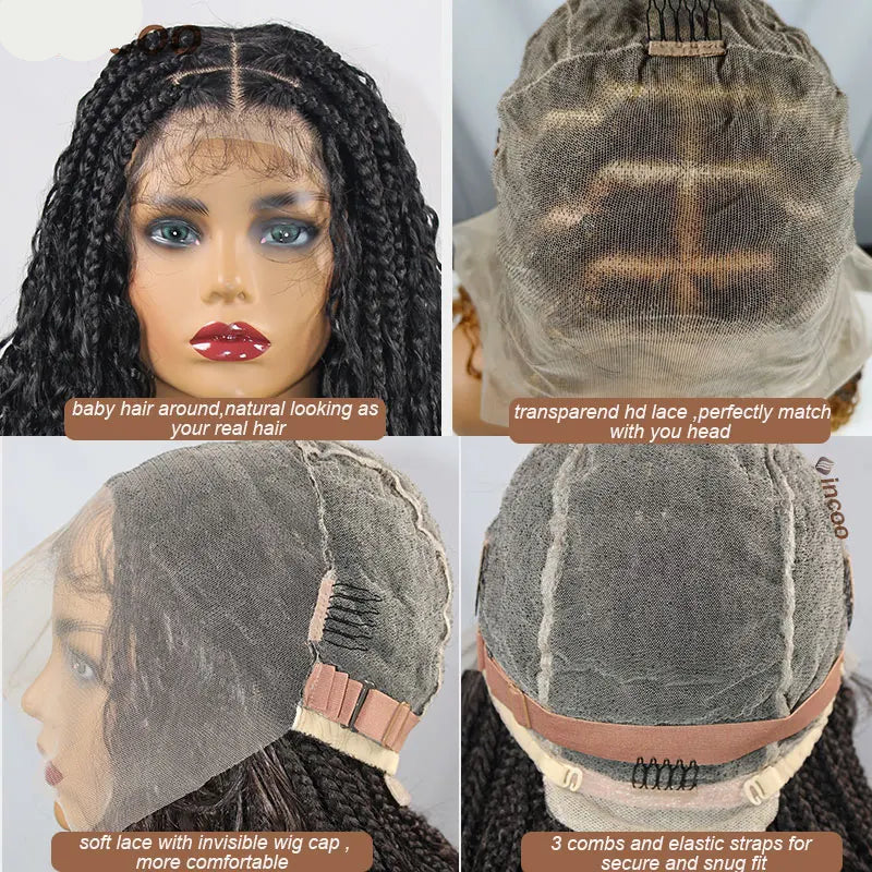 Boho Curly End Braided Full Lace Front Wig | Goddess Locs | Knotless Box Braids | Synthetic Bohemian Wig