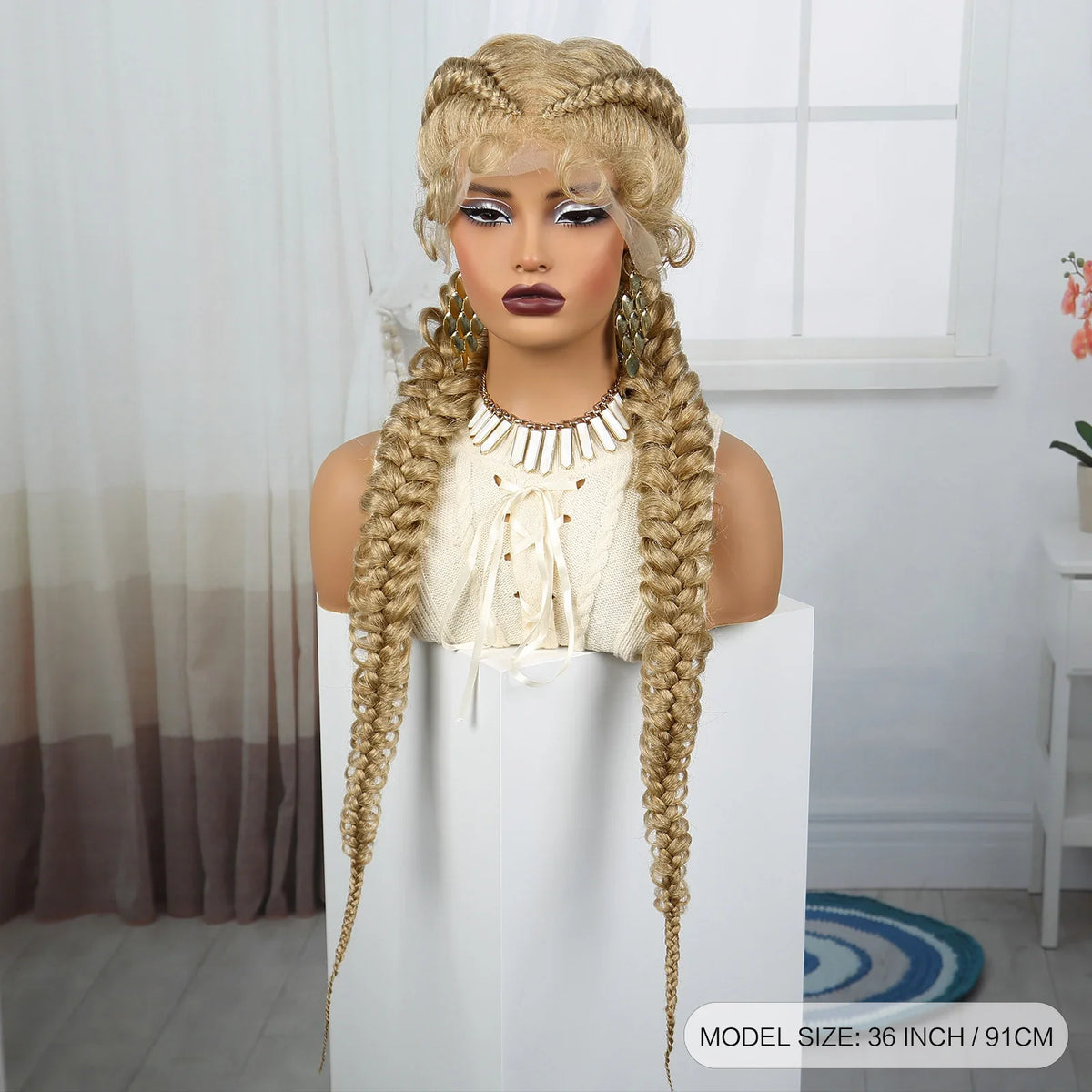 36" Burgundy Twist Cornrow Braids Wig | 99J | Lace Frontal | Baby Hair