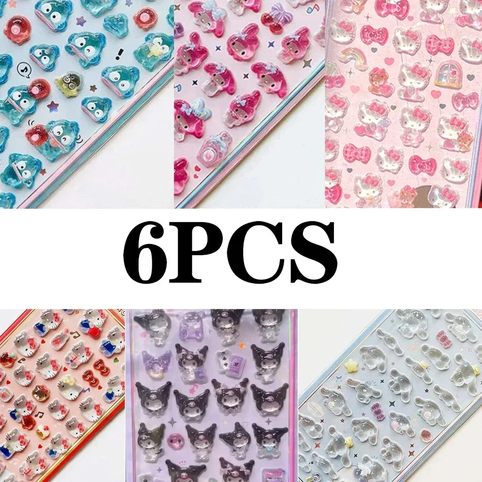 Cute Anime Hellokitty Kuromi Cinnamoroll 3D Sanrio Stickers Transparent Jelly Crystal Decorative Sticker Phone Case DIY Kids Toy