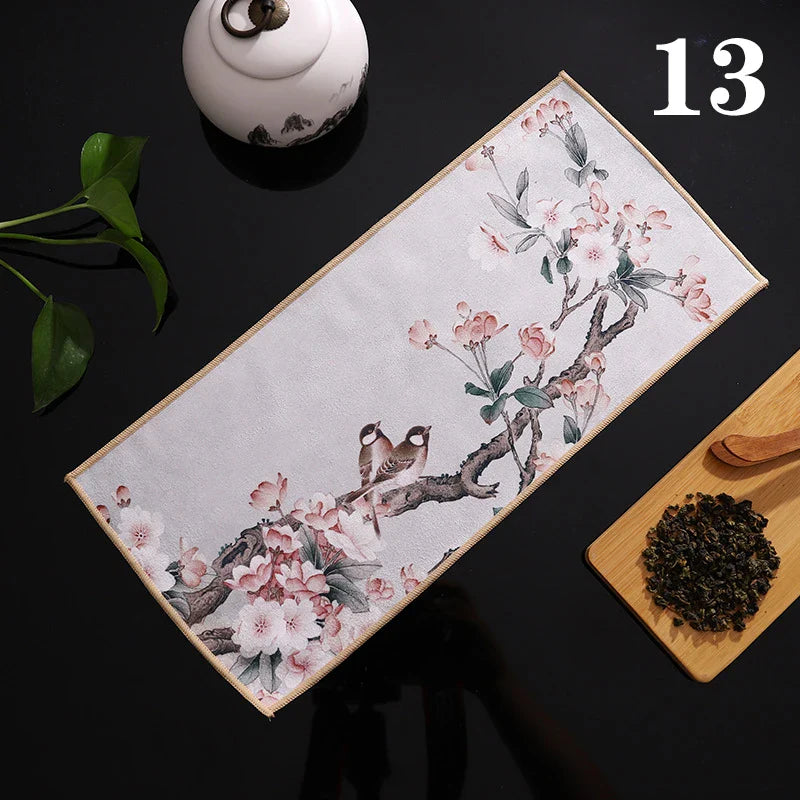 1pc Chinese Painted Thick Tea Towel Super Absorbent Table Mats Suede Professional Rag Tea Mat Napkin High-end Tea Accessories