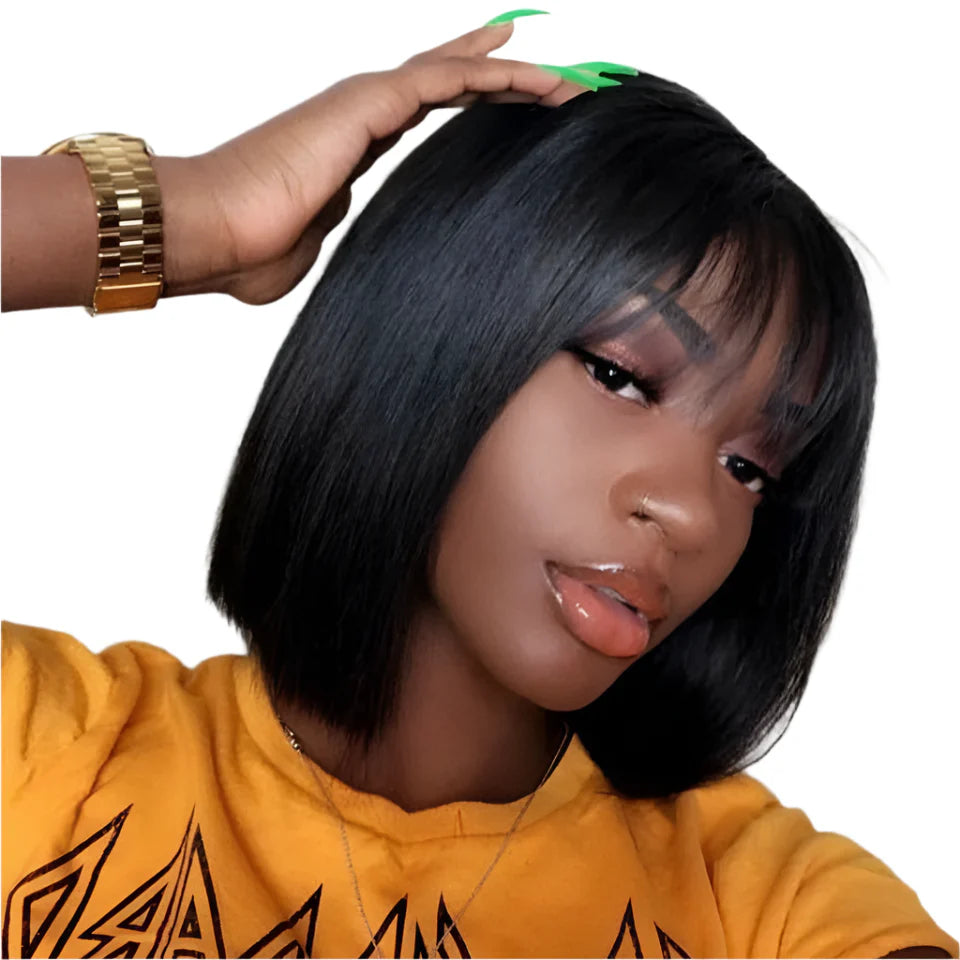 Rebecca Straight Bob Wig with Bangs | Remy Human Hair 10-14 Inches